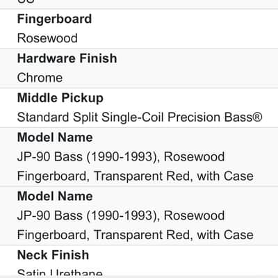 Fender JP-90 1990 - 1993 - Torino Red (US MADE BASS!) image 6