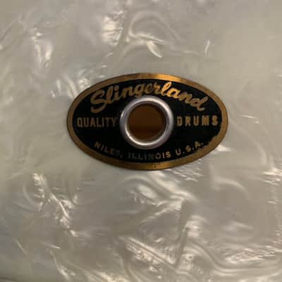 Slingerland No. 153 Super Gene Krupa Radio King 5.5x14" 8-Lug Solid Maple Snare Drum with Clamshell Strainer 1960 - 1962 - White Marine Pearl image 2