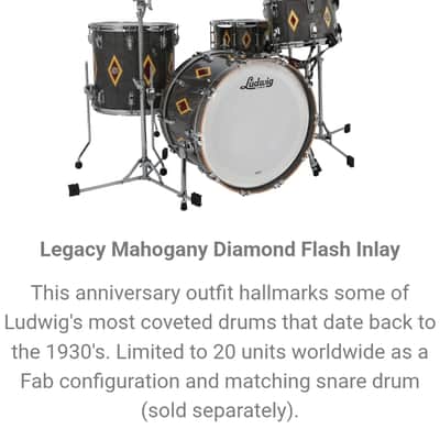 Ludwig 110th Anniversary Legacy Mahogany 13/16/22/6.5x14 4pc. Drum Kit Charcoal w/Diamond Flash Inlay 2019 - Diamond Flash Charcoal image 7