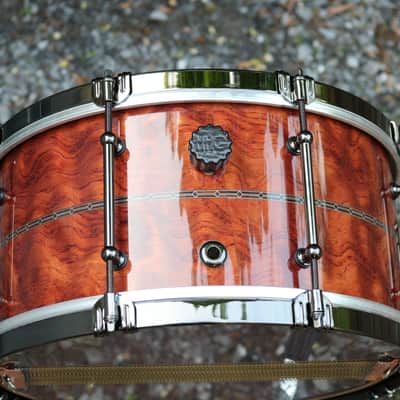 HHG drums 14x7 Bubinga, Tulipwood, Maple  2021 High Gloss Natural Lacquer, Herringbone Inlay, Black Nickel Hardware image 18