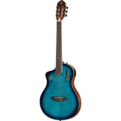 Ortega TourPlayer Series Nylon String Acoustic-Electric Guitar - RTPDLX-FMA-L, Left-handed, Flamed Mapled Blue image 19