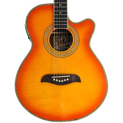 Oscar Schmidt OG10CEFYS Concert Cutaway Acoustic Electric Guitar, Flame Yellow Sunburst image 3