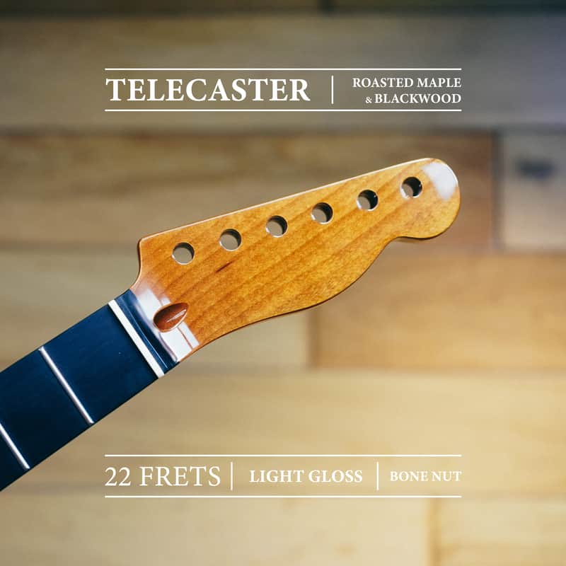 Telecaster Neck – Roasted Maple & Blackwood | 22 Frets | Light Gloss Finish | Bone Nut image 1