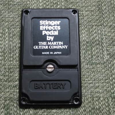 used Stinger Effects Pedal BOTTOM PLATE and BATTERY COVER & Screw (NO pedal included / NO other items included) late 1980s - Metal Plate with Black Finish, Black Rubber Padding, Black with Silver Graphic Bottom Label (made by the Martin Guitar Co) image 3