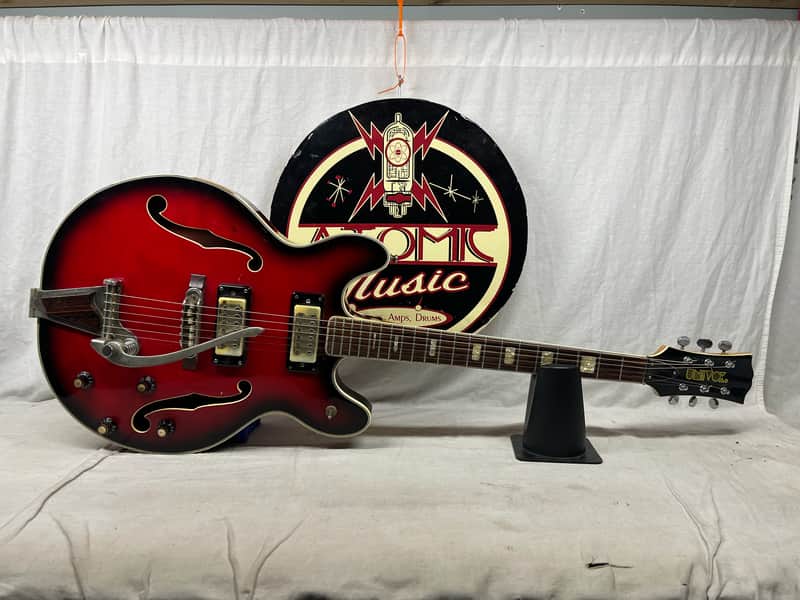 Univox Coily U1825 Hollow Body Guitar MIJ Made In Japan Vintage Redburst - AS IS! needs new nut image 1