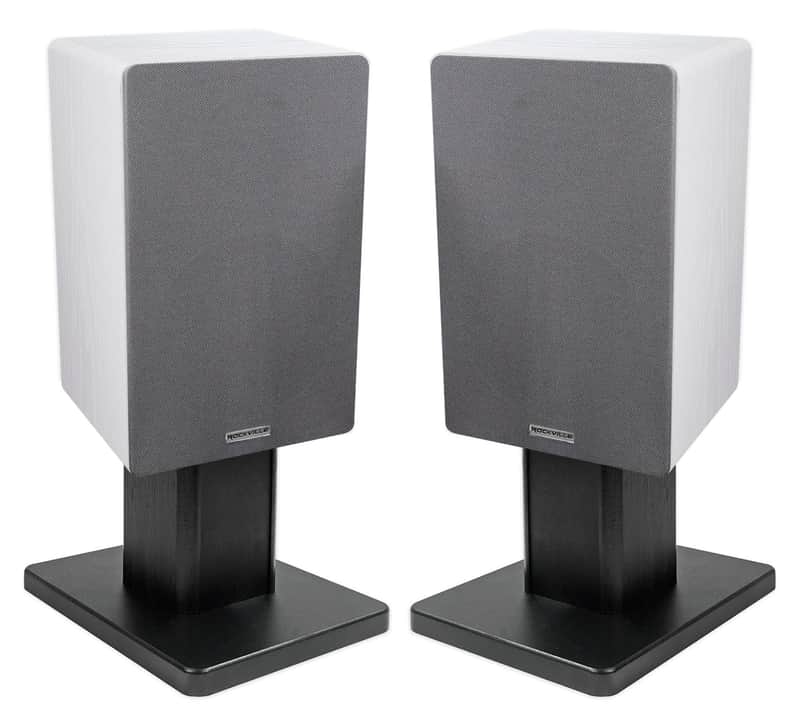 (2) Rockville RockShelf 64W White 6.5" Home Bookshelf Speakers+8" Speaker Stands image 1
