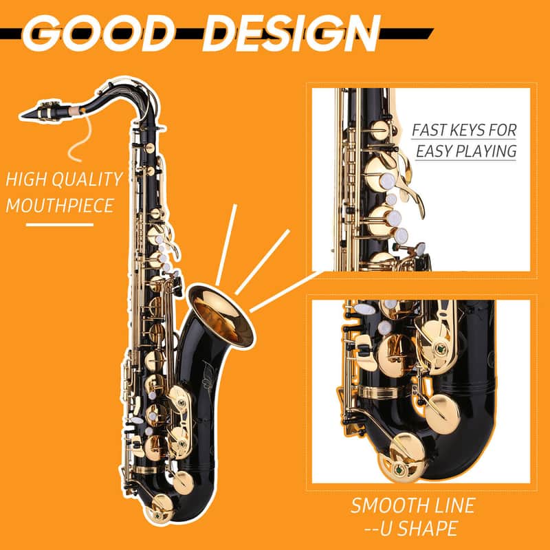 Professional Tenor Saxophone Brass Black Lacquer Bb B-flat Sax + Carry Case A0F0 image 1