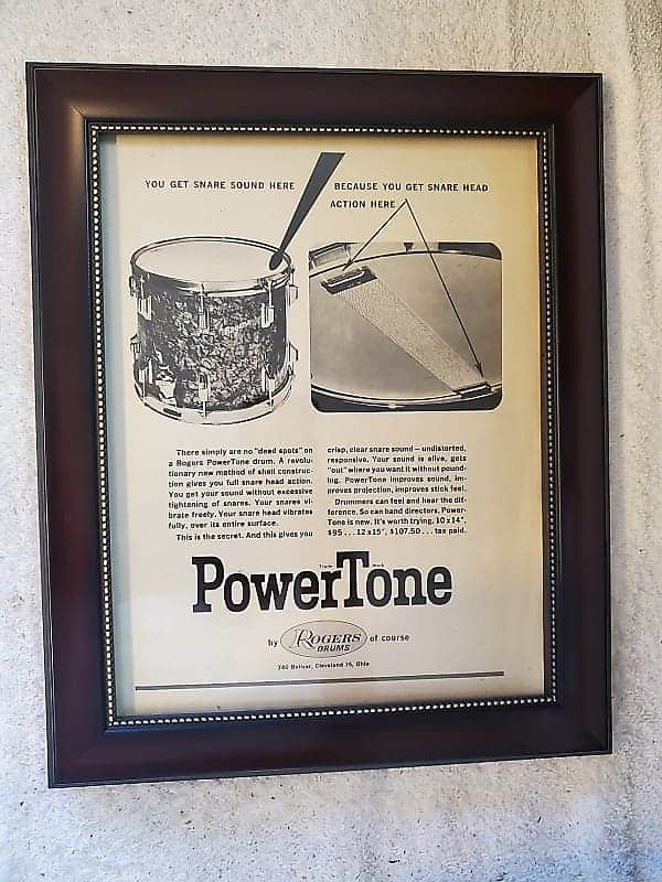 1964 Rogers Drums Promotional Ad Framed Rogers PowerTone Snare Original image 1