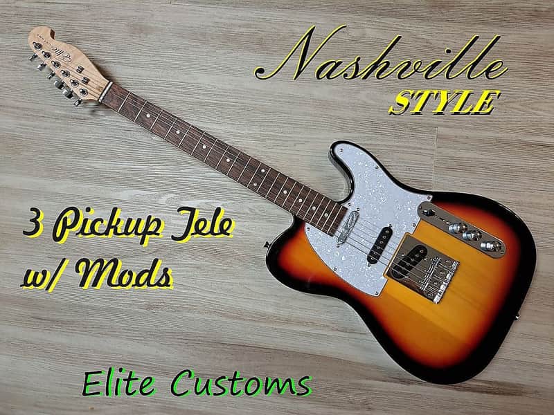 2025 Elite Customs Nashville 3 Pickup Tele Electric Guitar in Sunburst & 5 Way switch (BLEM) image 1
