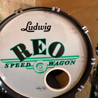 Bryan Hitt's REO Speedwagon 2000s Ludwig Classic Maple With Complete Hardware - Green Sparkle image 7