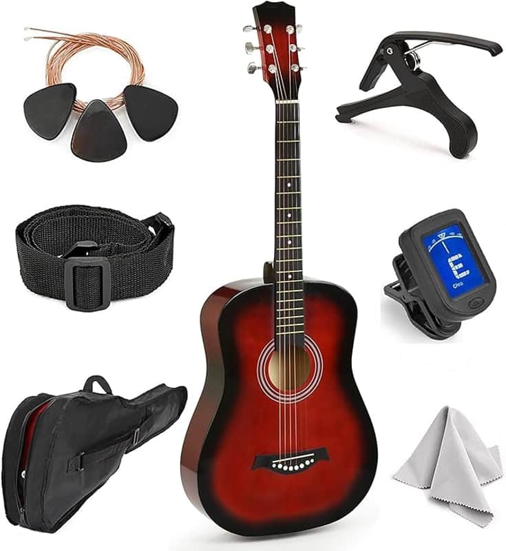 Left Handed Acoustic Guitar For Kids By  Beginner Guitar For Learners- Accoustic String Starter Kit: Guitar Bag, Tuner, Strap, Extra Strings, Picks, Wash Cloth, Capo image 1
