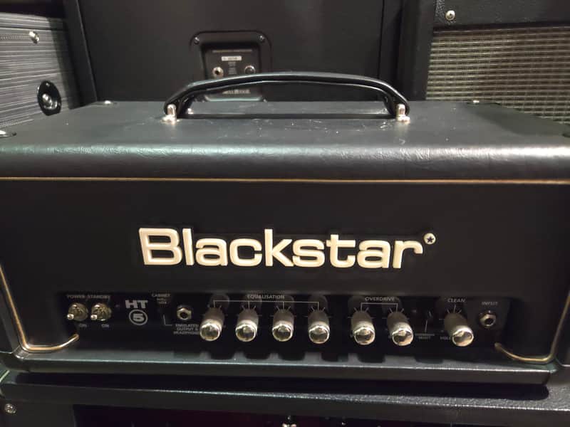 Blackstar amplifier head and speaker cabinet, black finish, visible controls.