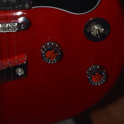 DeArmond M-65, in Red w/New Nickel Dunlop Straploks, a New Black pickguard, New Skull knobs & Nice SKB HSC image 6