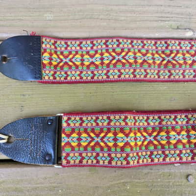 Vintage 1960's Bobby Lee Guitar Strap! Red, Green, Yellow! Metal Buckle! Original Case Candy! image 2