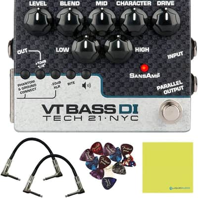 Tech 21 SansAmp VT Bass DI Pedal Bundle w/ 2x Strukture Patch Cables, 12x Guitar Picks & Liquid Audio Polishing Cloth CS-VTB-DI image 1
