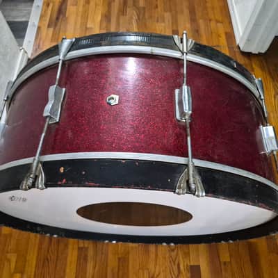 28" x 10" Vintage Ludwig Marching Bass Drum Red Sparkle image 5