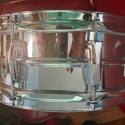Ludwig No. 400 Supraphonic 5x14" 10-Lug Aluminum Snare Drum with Pointed Blue/Olive Badge 1969 - 1979 - Chrome-Plated image 7