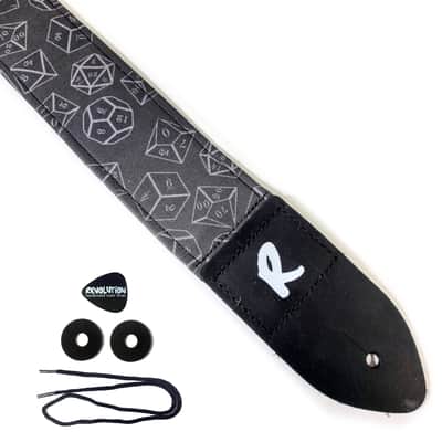 Black and White Polyhedral Die Role Playing Game Guitar Strap - Board Game Dice Guitar Strap- Multi Sided Die- 20 Sided Dice image 1