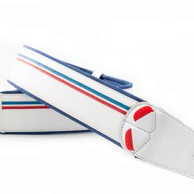 RightOn! Mojo Race‑60 White Vegan Guitar Strap – Clean Racing Stripe Style image 4