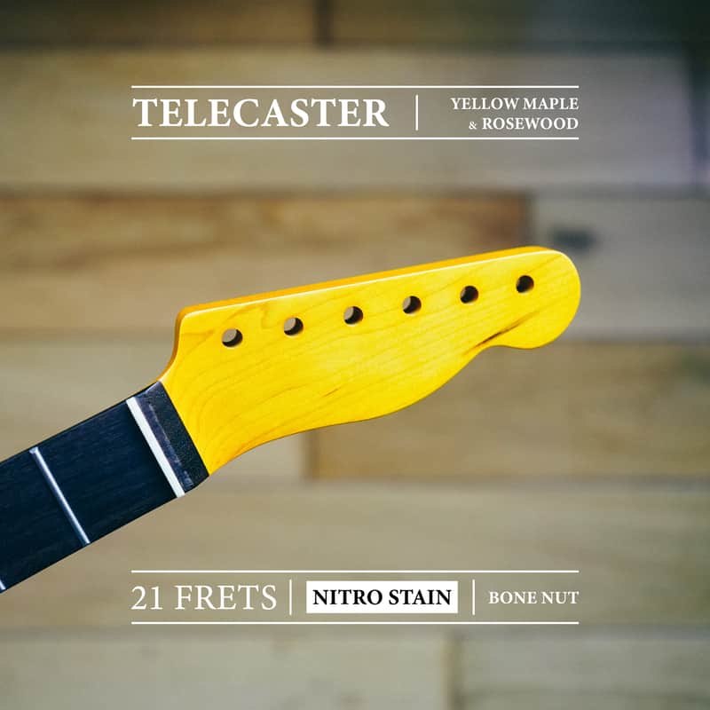 Telecaster Neck – Yellow Maple & Rosewood | 21 Frets | Nitro Satin Finish | Bone Nut image 1
