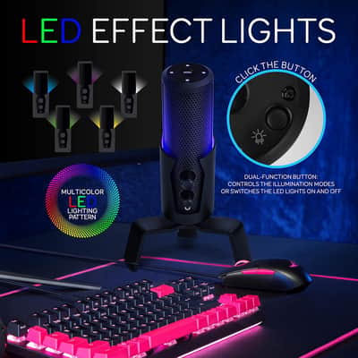USB Microphone Selectable Pickup Pattern-4 in 1 Polar Pattern Selector Audio Cardioid Condenser Mic w/LED Effect Lights, Podcast Recording Kit for Gaming Streaming Podcasting image 3