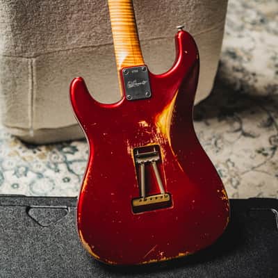 Luxxtone Choppa S Heavy Aging HSS-Candy Apple Red w/Tortoise Pickguard & 1-Piece Roasted Flame Maple Neck image 7