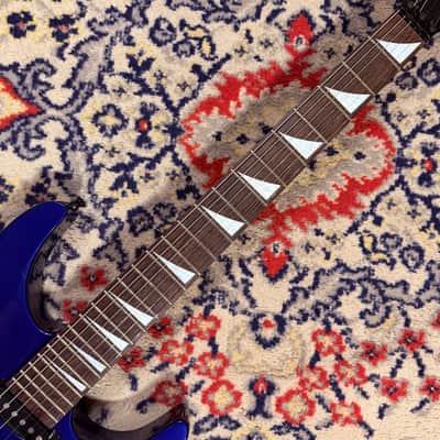 1999 Jackson Dinky HSS w/ Reverse Headstock + Shark Fins - Blue image 7