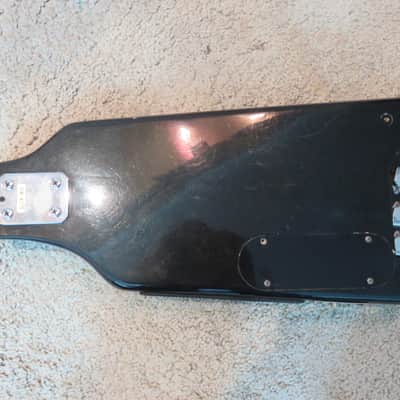 Vintage 1980s Hondo Alien Headless Short Scale Bass Guitar Aluminum Neck Black image 7