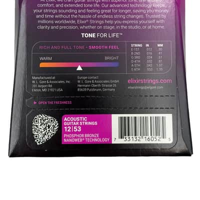 Elixir 16052 Phosphor Bronze Acoustic Guitar Strings with NANOWEB. Light 12-53 image 2