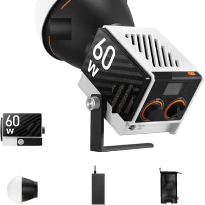 Bi-Color Video Light, 300g Portable 60W COB LED Continuous Output Lighting, CRI≥96, TLCI≥97, Bluetooth App Control, ZY Mount Ecosystem DC/PD Power Supply image 1