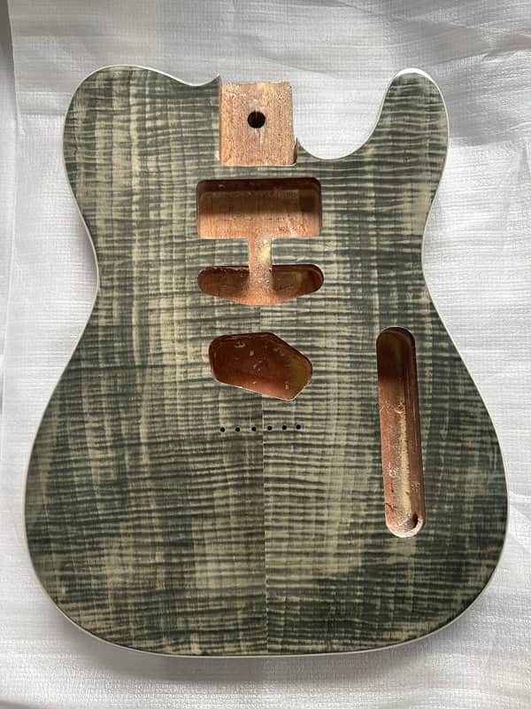 Grey Mahogany Telecaster Tele Style Guitar Body with Flame Maple Veneer image 1