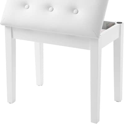 Piano Bench with Padded Cushion and Storage Compartment for Music Books, Vanity Stool, Tufted Wooden Piano Seat, 13.8 x 22 x 19.5 Inches, White image 2