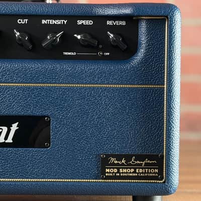 Bad Cat Custom MOD Shop Black Cat 30-watt Electric Guitar Amp Head - Custom Navy Blue Tolex (with Gold Piping) image 4