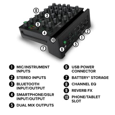 Mackie MobileMix 8-Channel USB-Powerable Mixer for Streaming and Recording with Smartphones and DSLR Cameras, Live Streaming with Instruments, Microphones, Bluetooth image 6