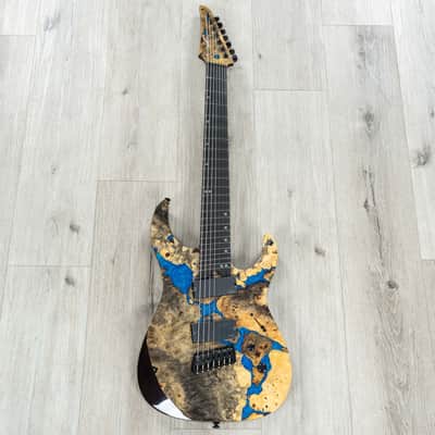 Legator Ninja X7F Multi-Scale 7-String Guitar, California Buckeye Burl, Fishman Set, Caribbean Blue image 3