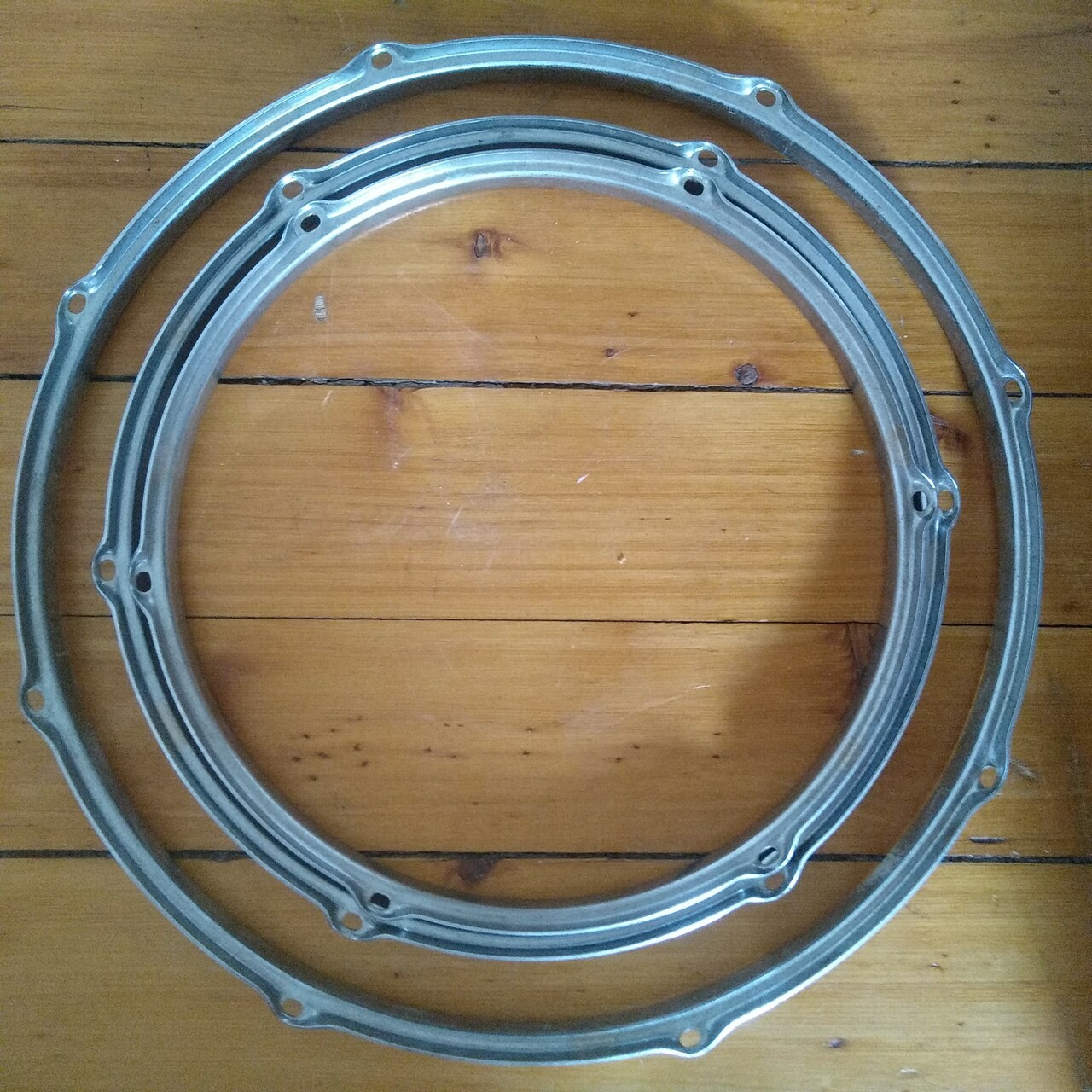 Vintage Drum Rims Chrome 12",13" 6-lug,16" 8-lug Tom/Floor Set Package Deal Hoop — main photograph