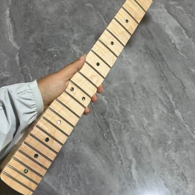 Stainless 22Frets gloss DIY Natural color Flame Maple Electric guitar Neck image 3