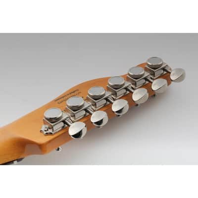 R15T 6-in-line 14:1 Ratio Semi Closed Vintage Hybrid Style Locking Machine Heads Tuners with Vintage Oval Button for Fender Squier Strat Tele Style Electric Guitar, Nickel image 7