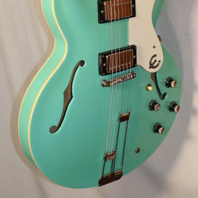 Epiphone Riviera Turquoise Finish Frequensator Tailpiece Semi-Hollow Body Electric Guitar with TKL hard case 1997 Made in Korea Peerless Factory image 8