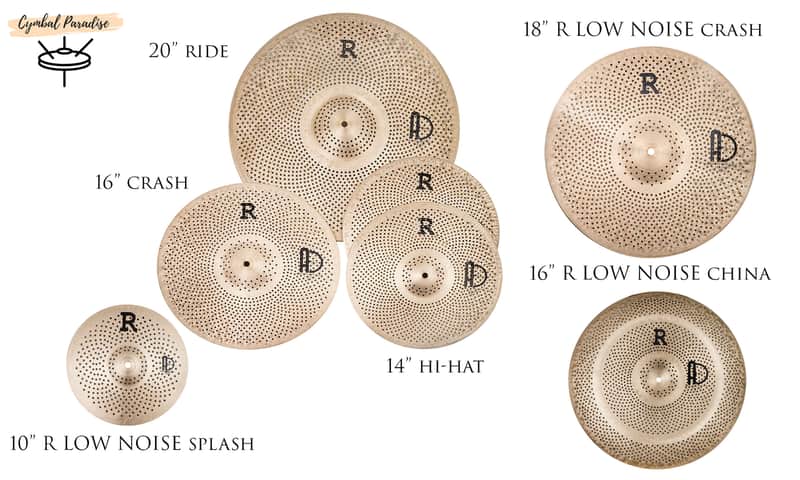 Agean Cymbals Silent R-Series Low Volume Cymbal Pack Box Set + 18 Crash + 16 China + 10 Splash - Handmade in Turkey image 1
