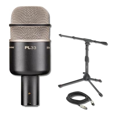 Electro-Voice PL33 Dynamic Kick Drum Microphone with MS7411TB Tripod Style Bass Drum and Amp Mic Stand and XLR Cable image 1