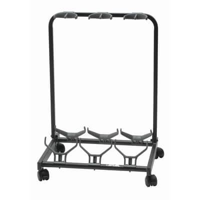 QUIK LOK - GS430 Multi-Guitar Universal Rolling Rack Stand - Heavy Duty Steel Mobile Frame Holds Up to 3 Acoustic or Electric Guitars and Basses, Smooth Swivel Casters, Protective Foam Padding, Black image 1