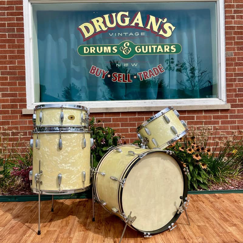 1950s Slingerland Radio King Drum Set White Marine Pearl 20/13/16 w/ 5.5x14 Snare image 1