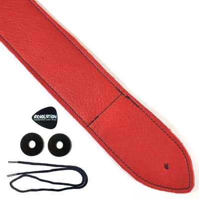 Red Premium Leather Guitar Strap- Red Leather Guitar Strap -100% Leather Guitar Strap-Acoustic, Electric Bass Guitars image 2
