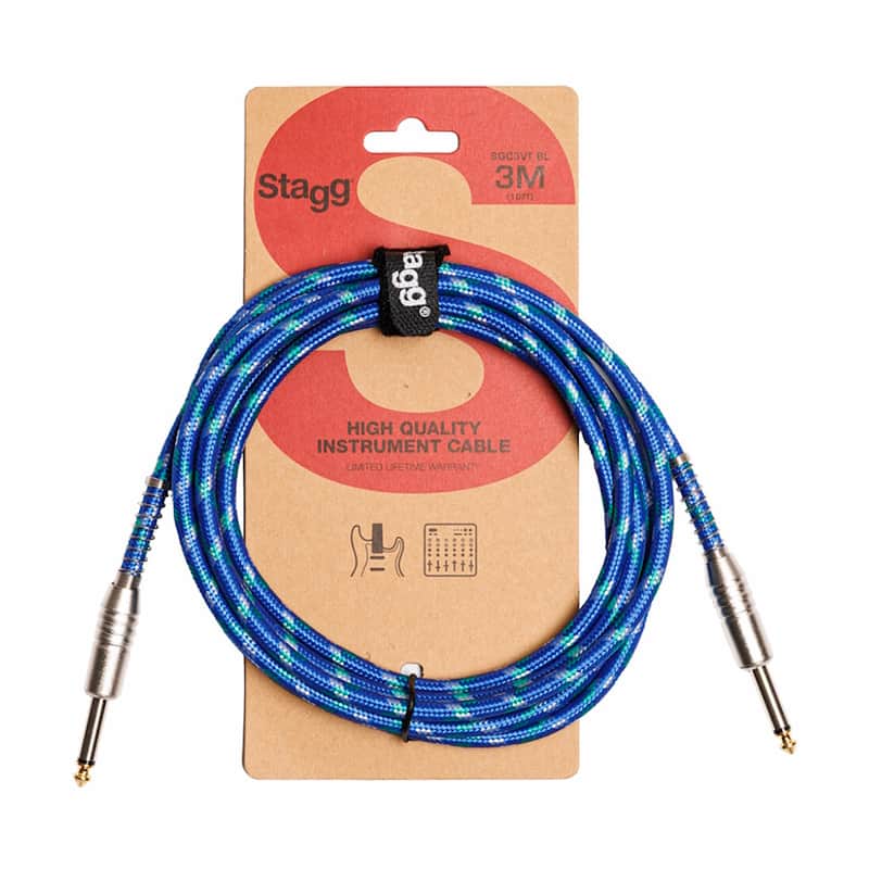 NEW Stagg Vintage Tweed Cable - Blue - 10' image 1