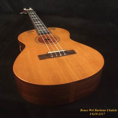 Handcrafted Baritone Ukulele, Solid Indian Rosewood, Spruce 4 String, MOP Inlay, Bruce Wei UG19-2317 image 11
