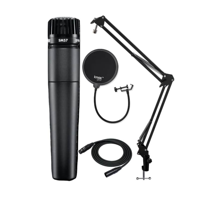 Shure SM57-LC Instrument Mic with Knox Gear Boom Arm, Pop Filter and XLR Cable image 1