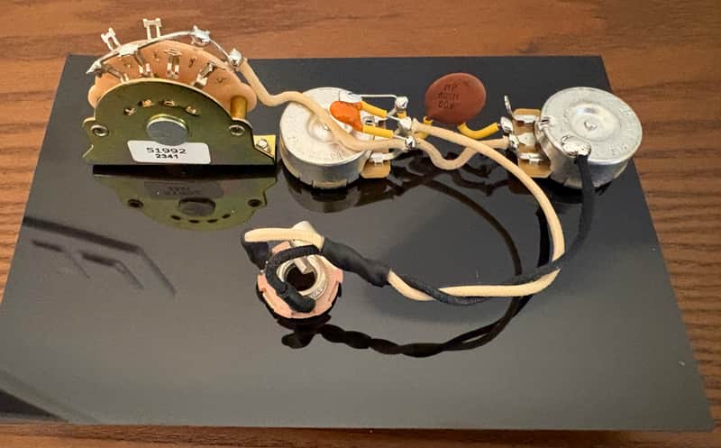 Fender Telecaster 3-way wiring harness (1950-60's) upgrade for single coil neck and bridge pickups and volume treble bleed mod with a vintage 0.05uF 50v ceramic capacitor image 1