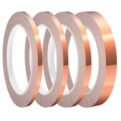 4 Pack Copper Foil Tape with Conductive Adhesive 4 Sizes (0.2/0.24/0.3/0.4Inch) x22Yards Copper Tape for Stained Glass Guitar Crafts Electrical Repairs Grounding image 1
