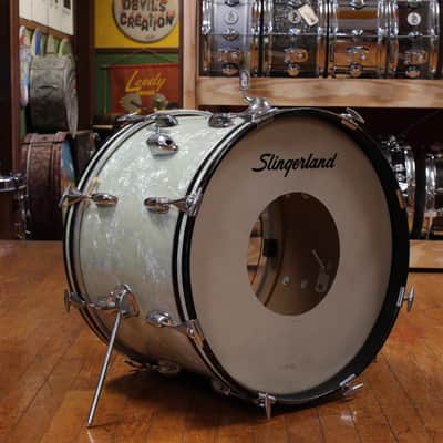 1960s Slingerland Gene Krupa Deluxe Outfit in White Marine Pearl 14x20 9x13 16x16 image 2